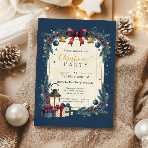 Invitation Fête de Noël élégante Navy Or
