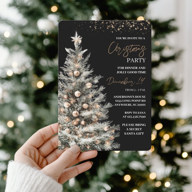 Invitation Fête de Noël élégante noire et or (Créateur téléchargé)