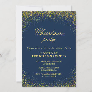 Invitation Fête de Noël élégante  Or Marine Glam