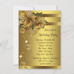 Invitation Fête de Noël élégante poinsettia dorée