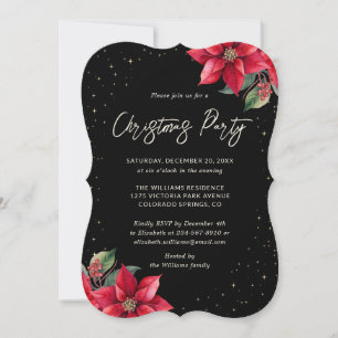 Invitation Fête de Noël élégante Poinsettia Noir