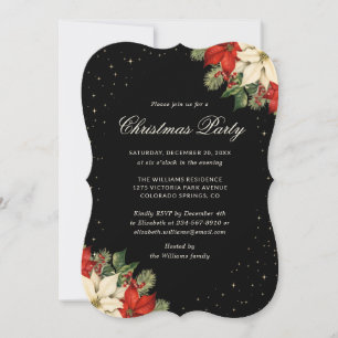 Invitation Fête de Noël élégante Poinsettia Noir