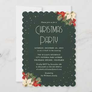 Invitation Fête de Noël élégante Poinsettia verte