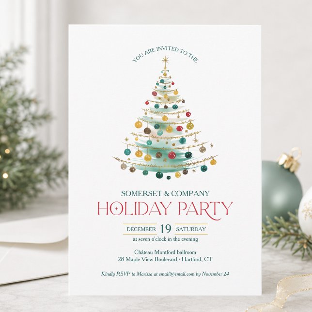 Invitation Fête de Noël élégante pour entreprise (corporate business christmas holiday party invitation with elegant typography and custom details)