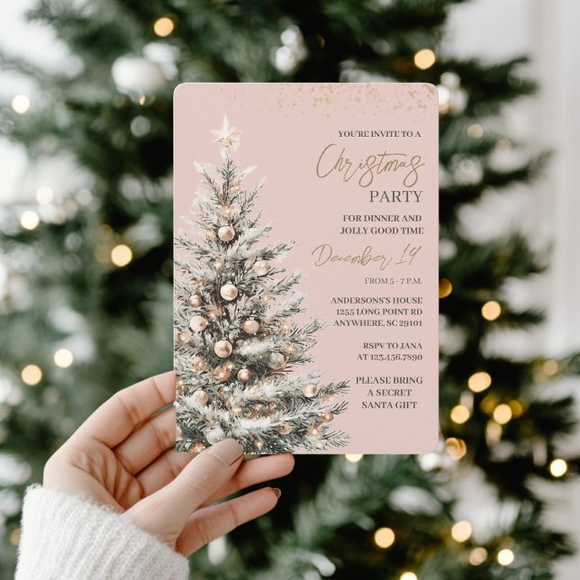 Invitation Fête de Noël élégante rose et or (Créateur téléchargé)