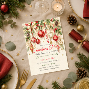 Invitation Fête de Noël élégante rouge et or
