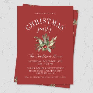 Invitation Fête de Noël élégante sous le gui rouge