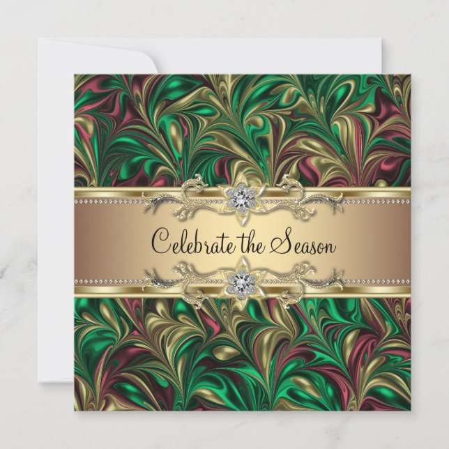 Invitation Fête de Noël élégante verte et or (Devant)