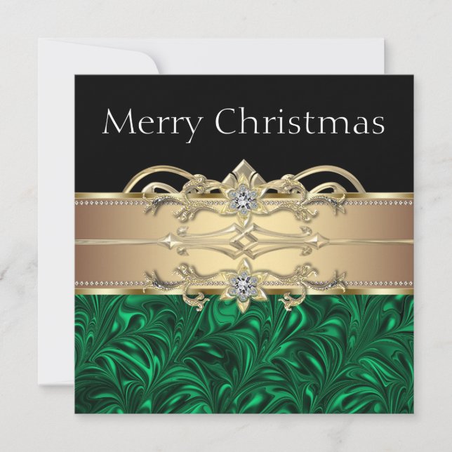 Invitation Fête de Noël élégante verte et or (Devant)