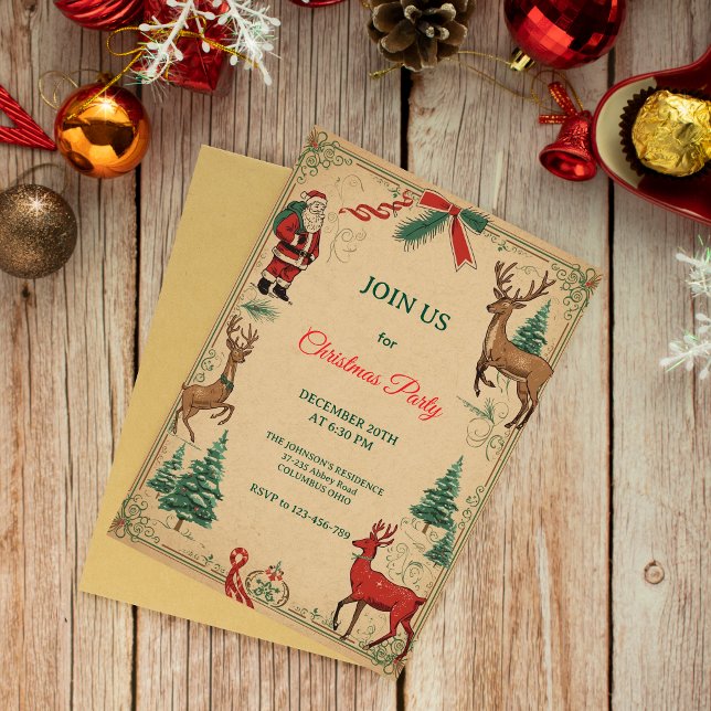 Invitation Fête de Noël Élégante Vintage (Créateur téléchargé)