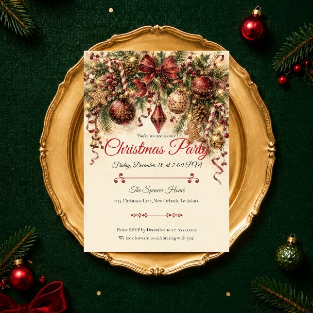 Invitation Fête de Noël Élégante Vintage (Créateur téléchargé)