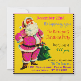 Invitation Fête de Noël élégante vintage avec Père Noël rose