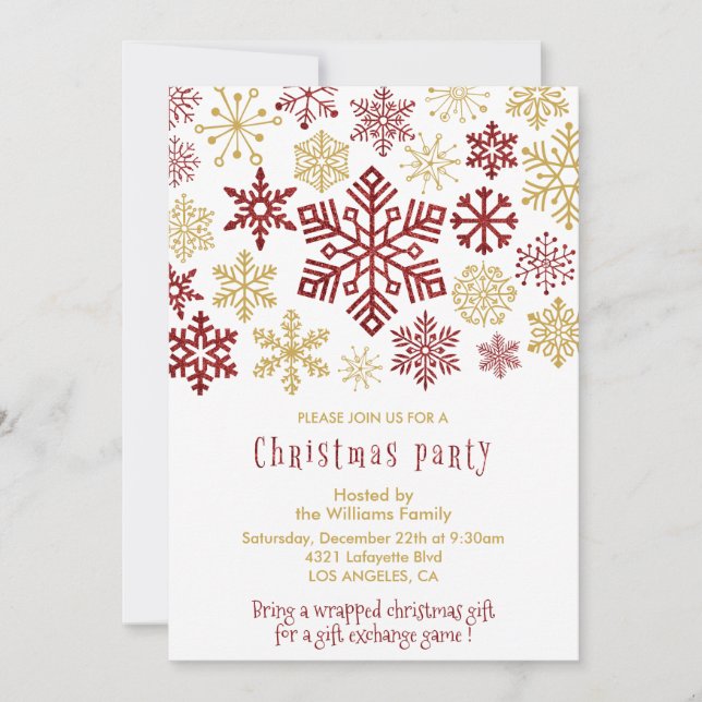 Invitation Fête de Noël Élégants Flocons de Neige (Devant)