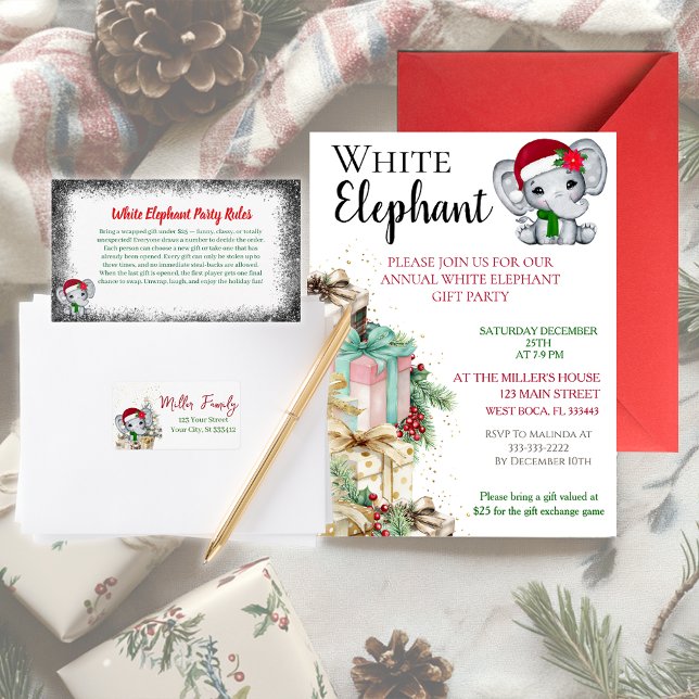 Invitation Fête de Noël éléphant blanc  (Créateur téléchargé)
