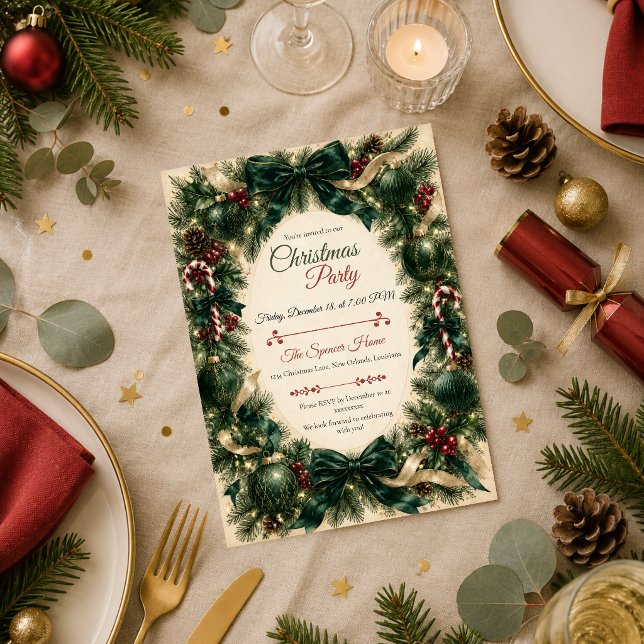 Invitation Fête de Noël Émeraude Élégante (Créateur téléchargé)