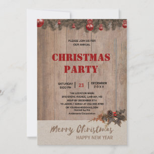 Invitation Fête de Noël en bois de ferme rustique 