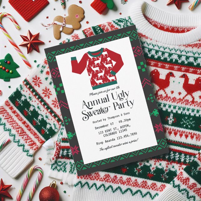 Invitation Fête de Noël en entreprise avec des pulls moches f (Festive Corporate Ugly Sweater Christmas Bash Invitation)