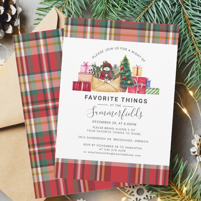 Invitation Fête de Noël en famille Choses favorites (Rustic Plaid Christmas Favorite Things Invitation)