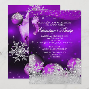 Invitation Fête de Noël en flocon de neige cristal rose viole