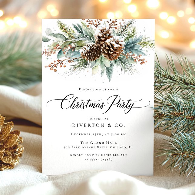 Invitation Fête de Noël en Hiver à l'Aquarelle Botanique (Créateur téléchargé)