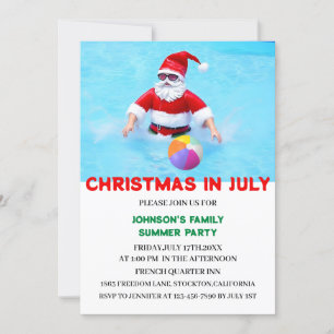 Invitation Fête de Noël en Juillet au bord de la piscine 