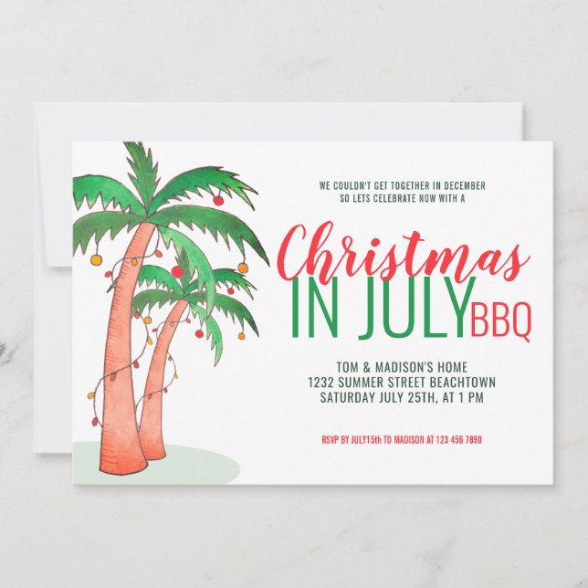 Invitation Fête de Noël en juillet avec BBQ (Devant)