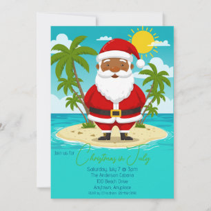Invitation Fête de Noël en juillet du Père Noël marron