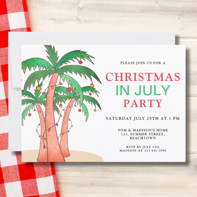 Invitation Fête de Noël en Juillet Palmiers (Créateur téléchargé)