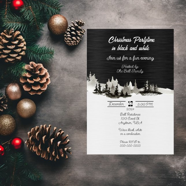 Invitation Fête de Noël en noir et blanc (Créateur téléchargé)