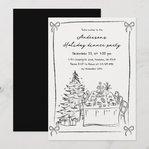 Invitation Fête de Noël en noir et blanc dessinée à la main