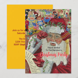 Invitation Fête de Noël en or 20XX : le Père Noël vérifie sa