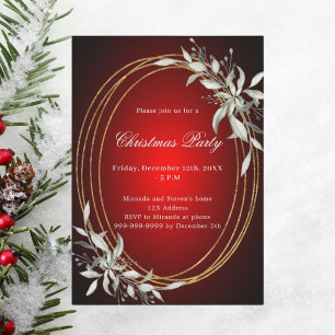 Invitation Fête de Noël en or rouge