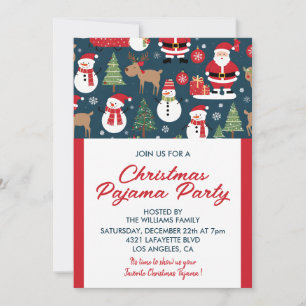Invitation Fête de Noël en pyjama Arbres de sommeil Bonhomme 