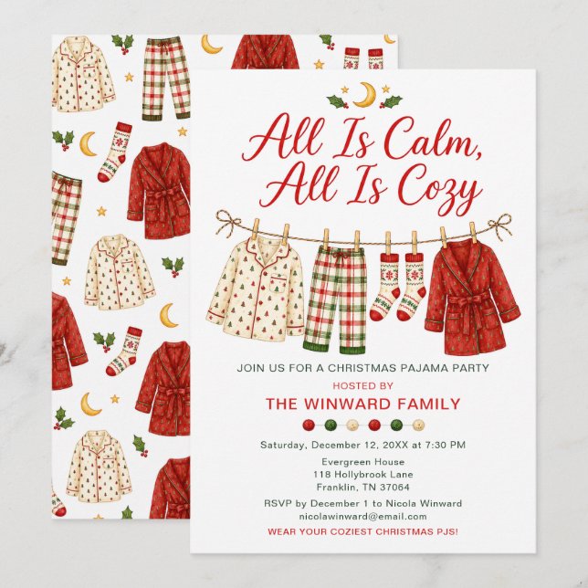 Invitation Fête de Noël en pyjama cosy (Devant / Derrière)