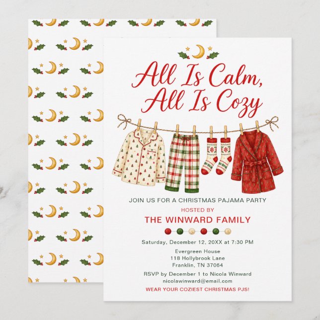 Invitation Fête de Noël en pyjama cosy (Devant / Derrière)