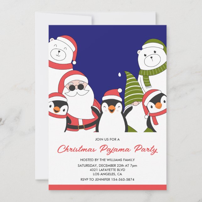 Invitation Fête de Noël en Pyjama Dodo Ours Santa Cool (Devant)
