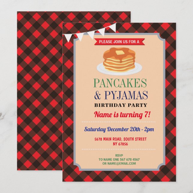 Invitation Fête de Noël en pyjama et crêpes Pyjama rouge (Devant / Derrière)