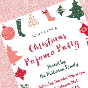 Invitation Fête de Noël en pyjama Paillettes illustration mig