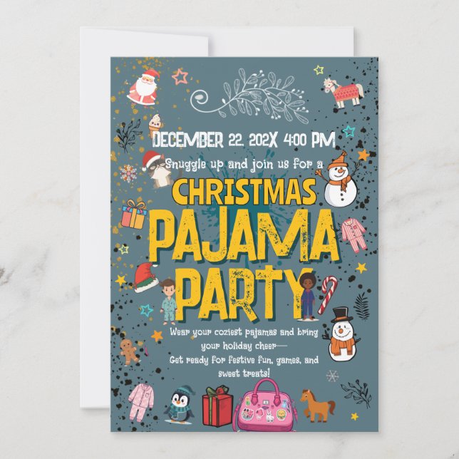 Invitation Fête de Noël en pyjama pour enfants, soirée pyjama (Devant)