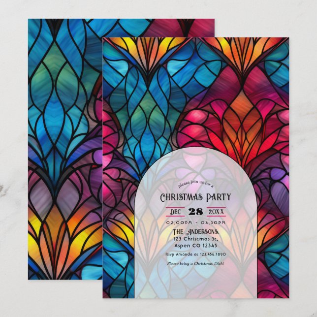 Invitation Fête de Noël en Verre Coloré (Devant / Derrière)