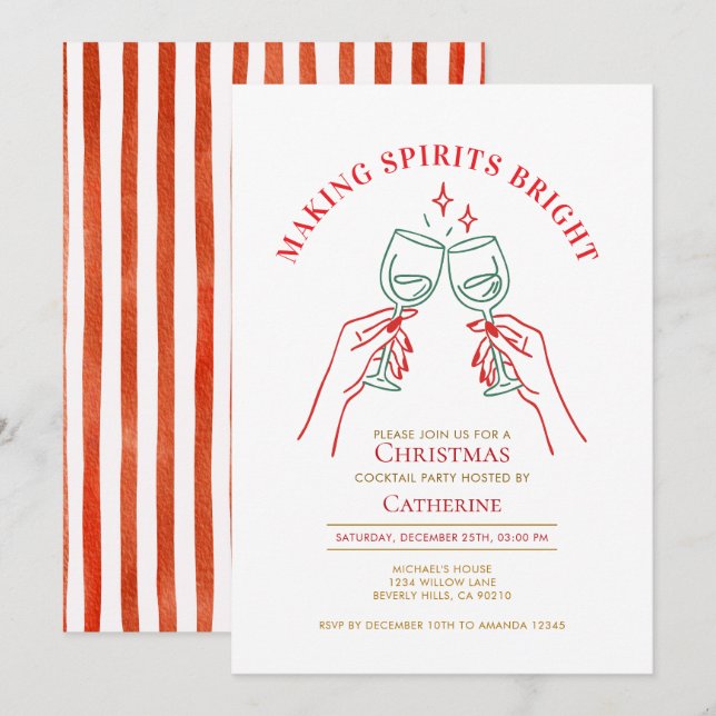 Invitation Fête de Noël Esprit Lumineux Dessiné à la Main (Devant / Derrière)