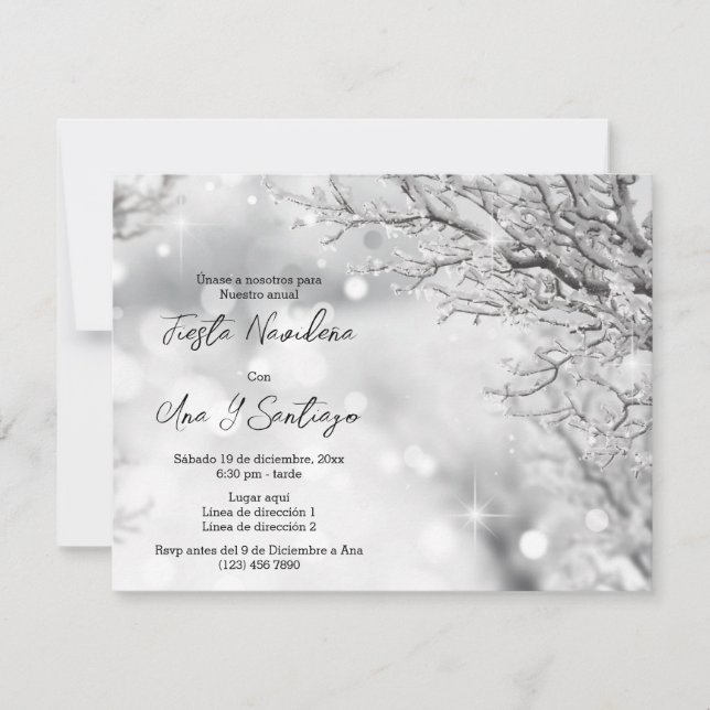 Invitation Fête de Noël Étincelles d'Hiver Espagnol (Devant)