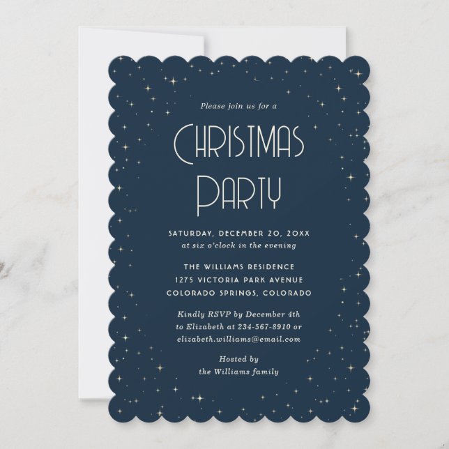 Invitation Fête de Noël étoilée bleue (Devant)