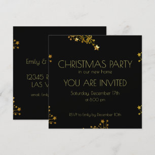 Invitation Fête de Noël Étoiles décoratives chic en or noir