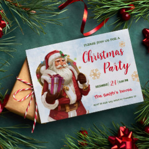 Invitation Fête de Noël. Famille classique de Père Noël