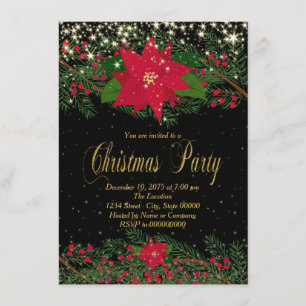 Invitation Fête de Noël Fancy Red Poinsettia