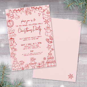 Invitation Fête de Noël Fantaisiste aux Dessins Manuscrits Or