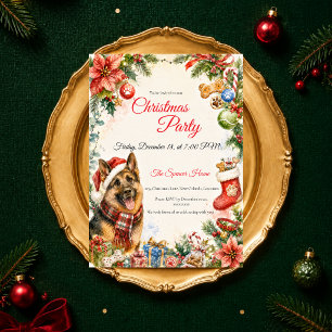 Invitation Fête de Noël fantaisiste avec Berger Allemand