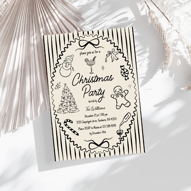 Invitation Fête de Noël fantaisiste dessinée à la main et écr (Créateur téléchargé)