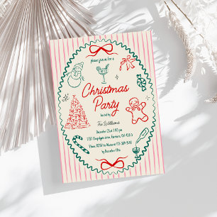 Invitation Fête de Noël fantaisiste dessinée à la main et ori